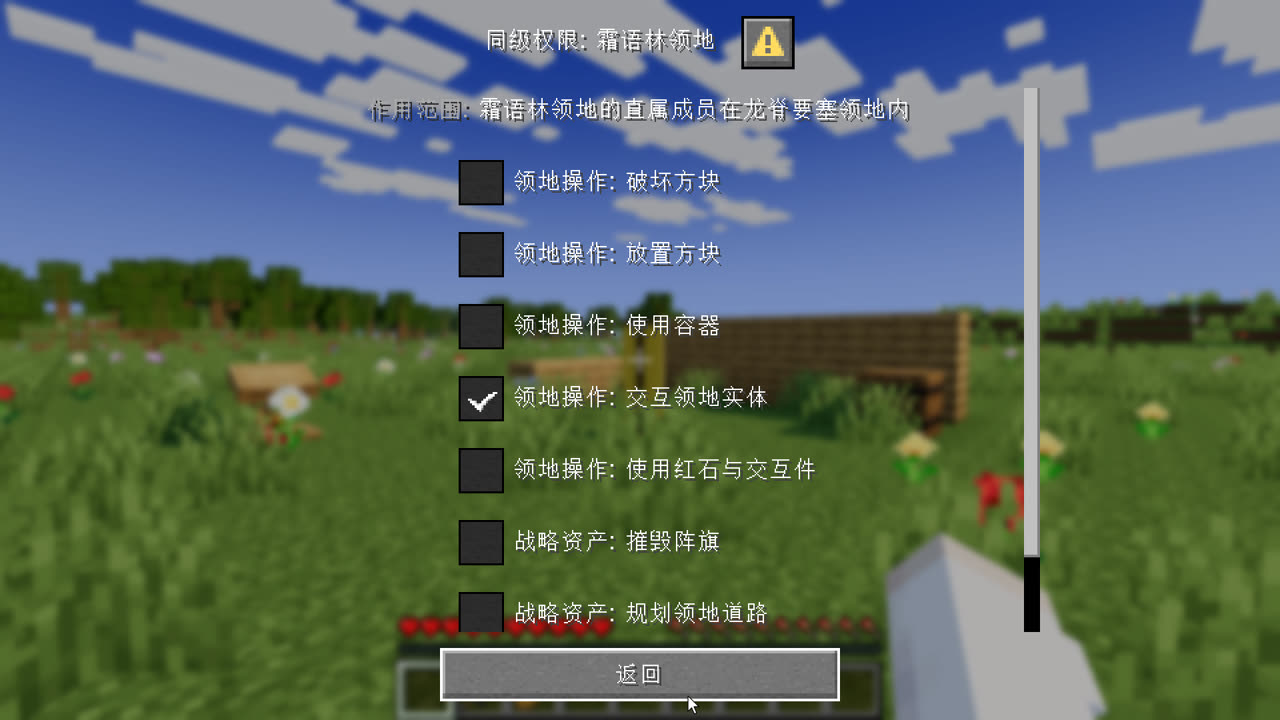 同级权限:勾选允许对方直属成员在本领地做的操作
